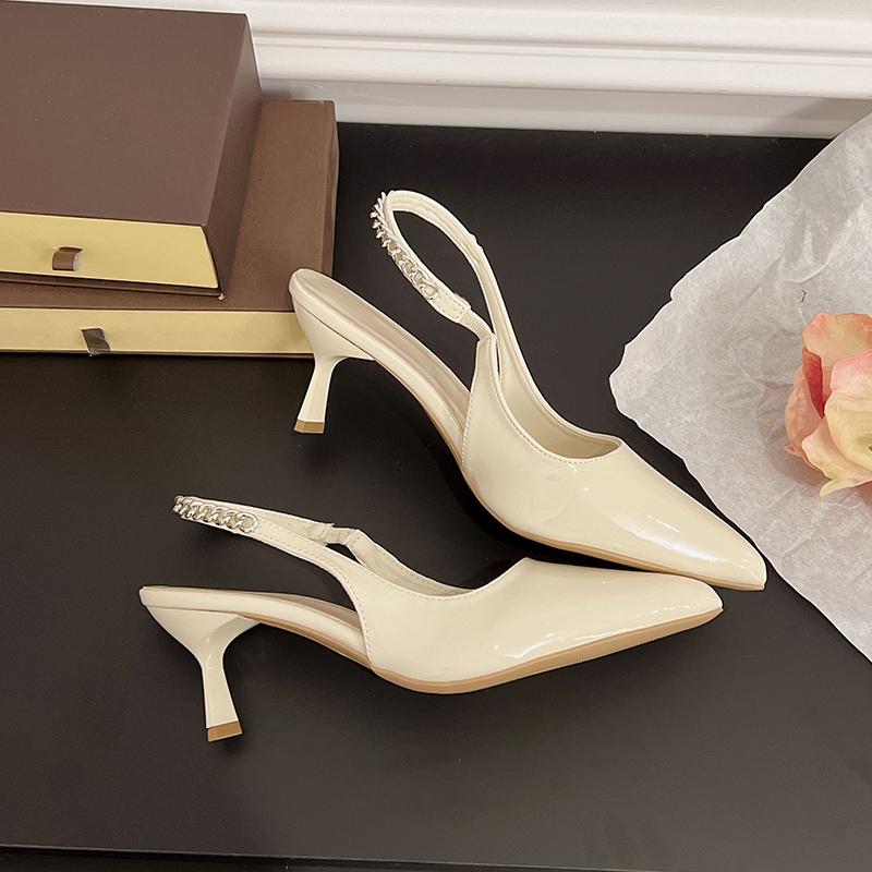 

Модные туфли-лодочки на высоком каблуке с острым носком в французском стиле, женская обувь с закрытой пяткой на тонком каблуке, винтажные, большого размера, элегантные сандалии на резиновой подошве 42