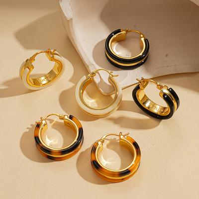 18K Real Gold Electroplated Acetic Acid Plate Geometric Round Ear Buckle Simple Niche Earrings