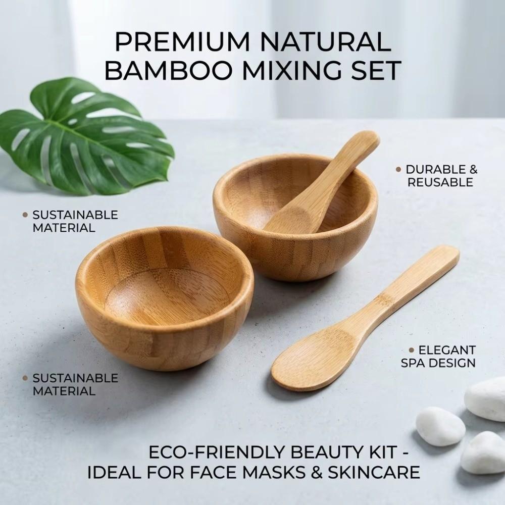 Bamboo Wood Mask Bowl Sleek Bamboo Spatula Spoon Spoon Cosmetic Mixing Tools Cosmetic Mixing