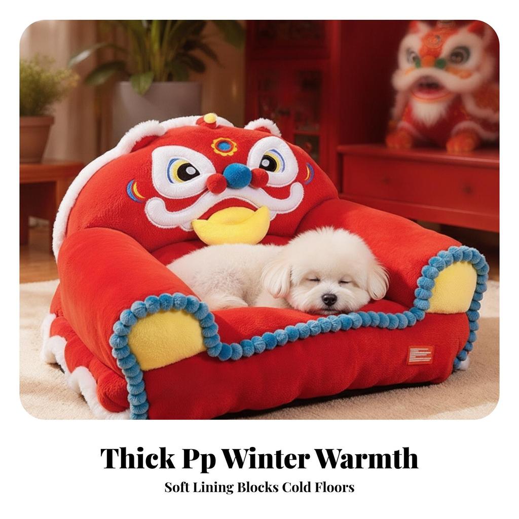 Lion-Dance Themed Pet Bed Supportive Dog Sofa Stylish for Bedrooms