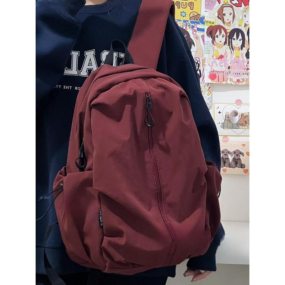 Korean simple solid color zipper computer backpack university high school schoolbag campus commuting