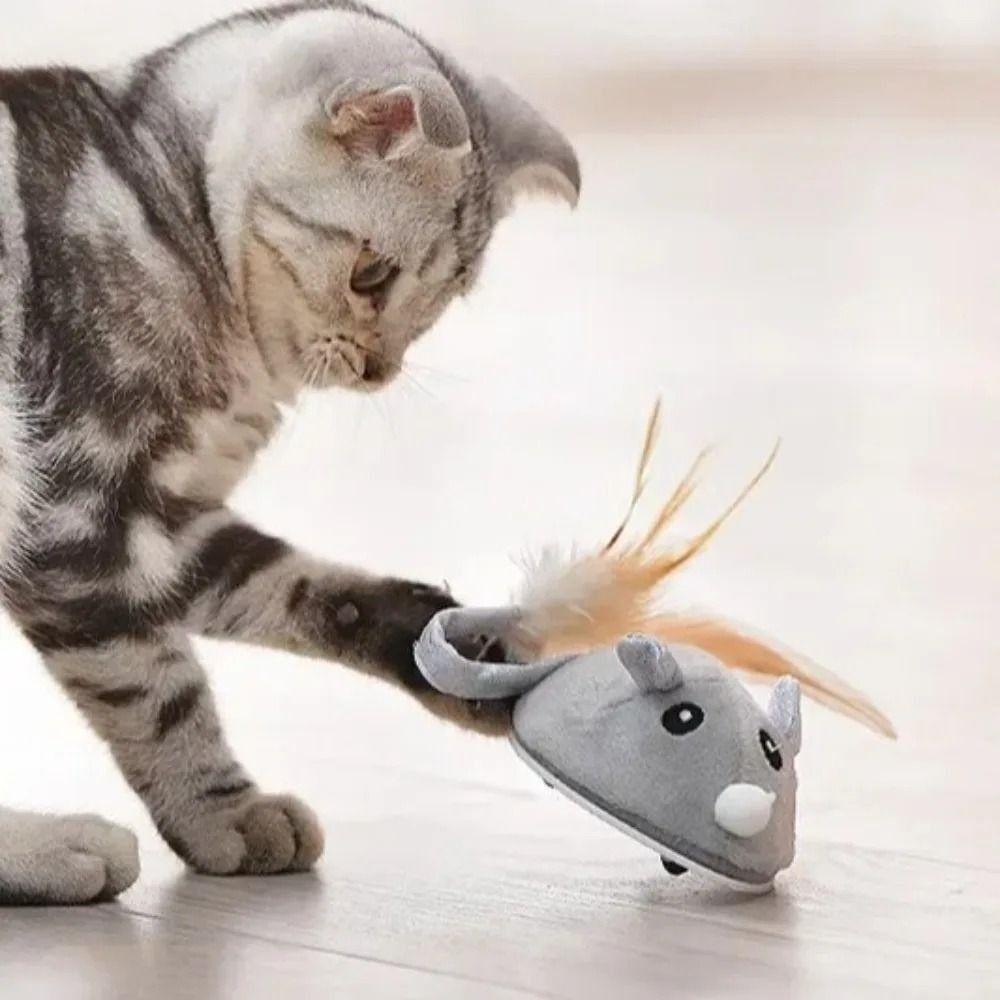 Automatic Sensing Electronic Mice Pet Toy Squeaky Plush Mouse Kitten Toy for Indoor/Outdoor