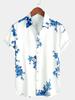 Herren Blau Floralprint Hawaiian Hemd mit Knöpfen Sommer Strand Lässig Kragen Kurzarmhemd Ropa Casual Para Hombres