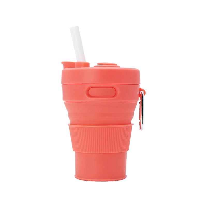 Creative silicone folding cup convenient straw coffee cup retractable silicone cup hot water cup logo