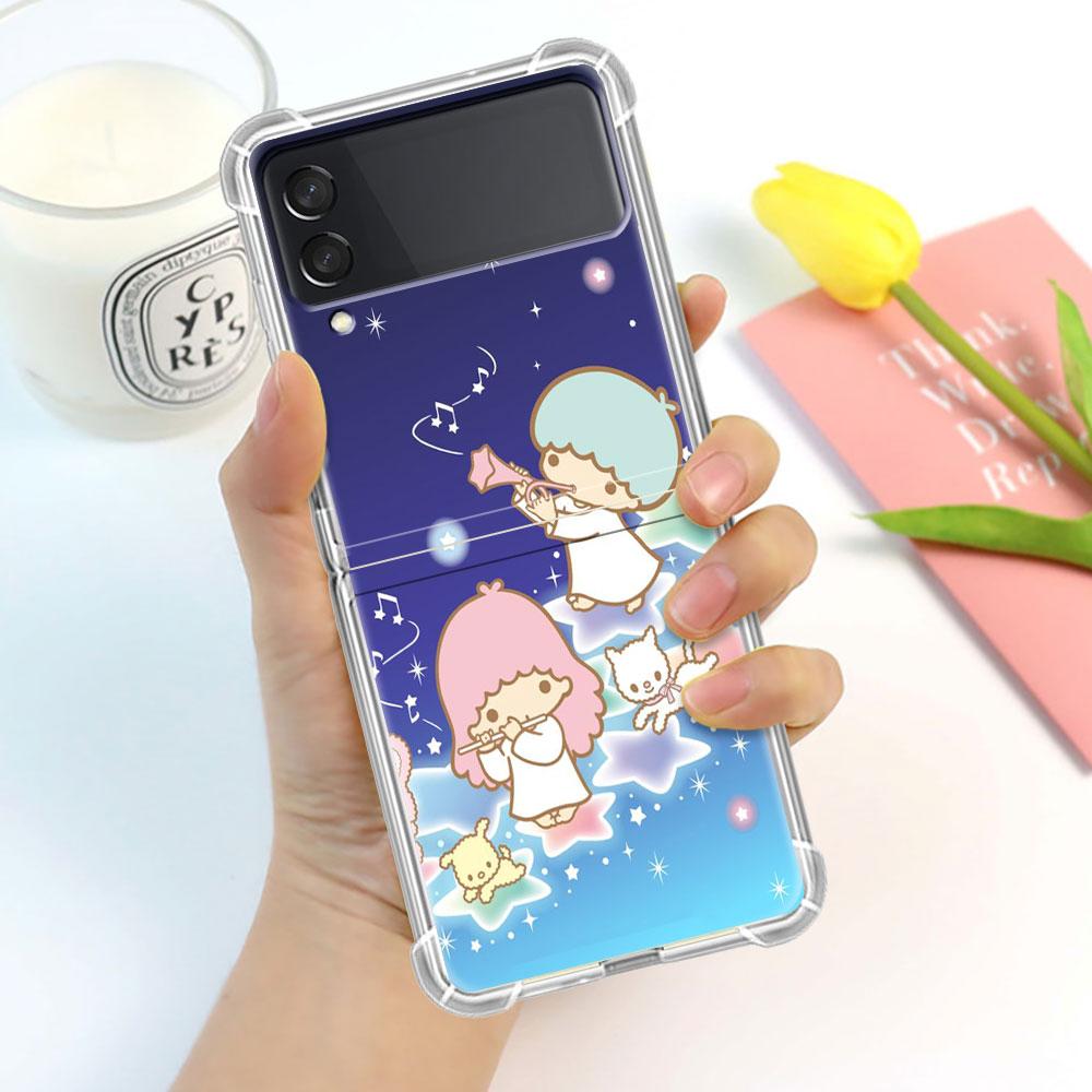 Luxury Case For Samsung Galaxy Z Flip 3 4 5G Funda Z Flip3 Clear PC Hard Shockproof Back Phone Coque Shell LittleTwinStars Cute