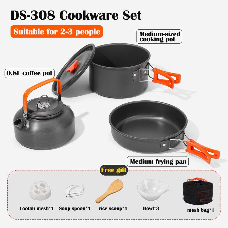 Camping Cookware Set - Lightweight Camping Pots and Pans Portable Outdoor Cookware with Kettle