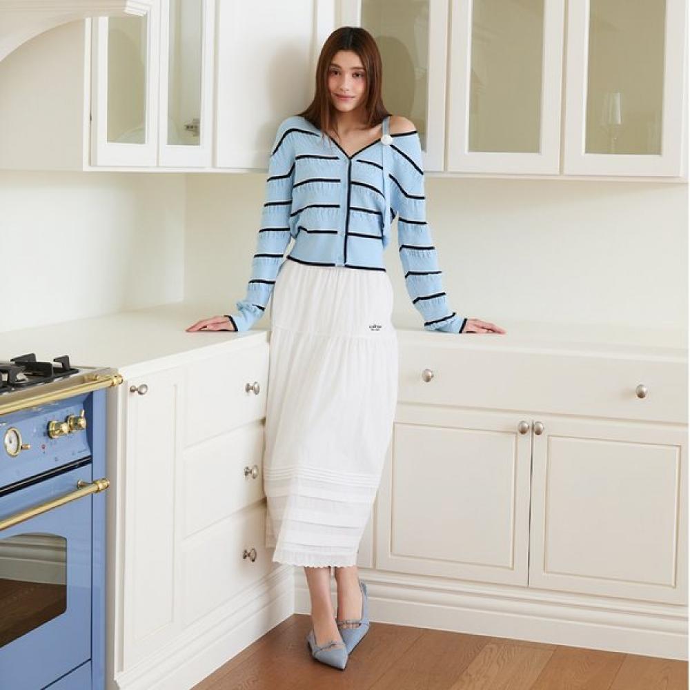 EGOIST Rose One Shoulder Stripe Knit Cardigan Es2okg01 