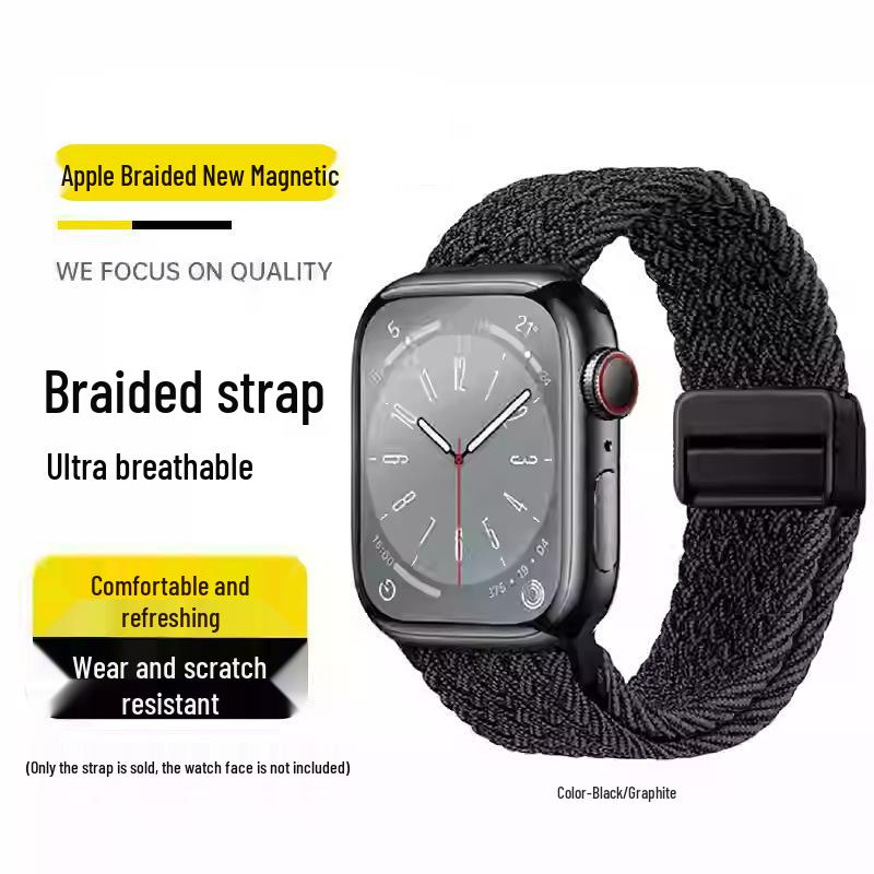 Kompatibles elastisches geflochtenes Magnetarmband aus Nylon für Apple Watch 4, 5, 6 & iWatch 7, 8, 9