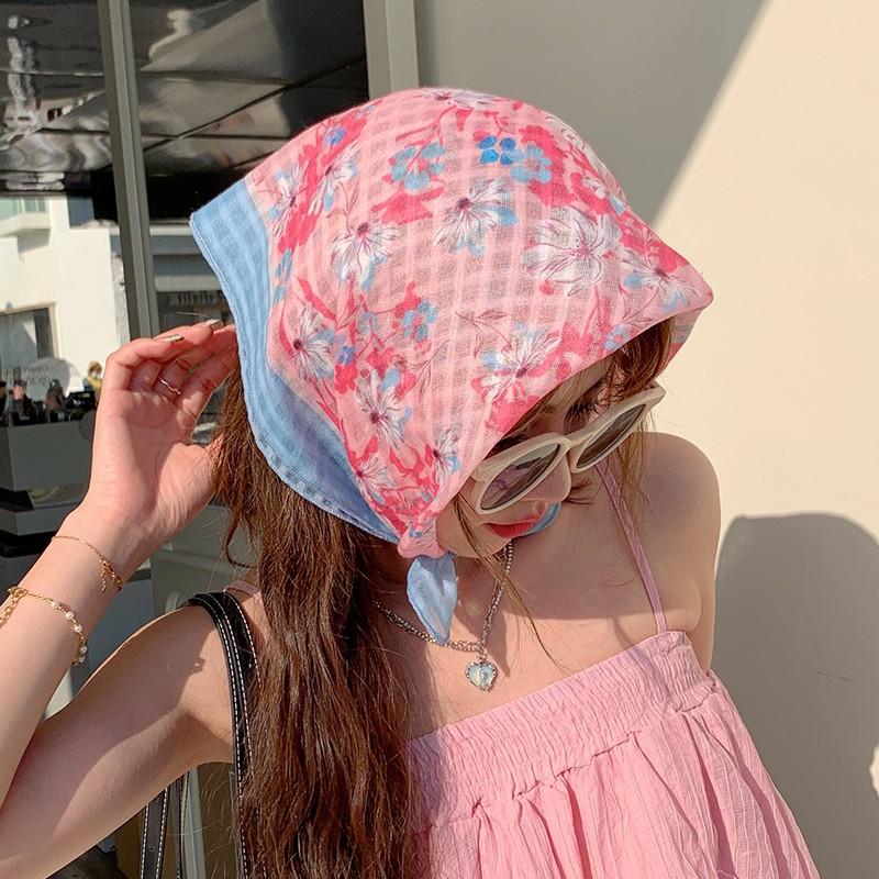 Eșarfă mică pătrată retro de țară, eșarfă artistică franțuzească din bumbac și in, eșarfă de cap pentru femei de primăvară și toamnă, vară, pentru umbră și protecție solară