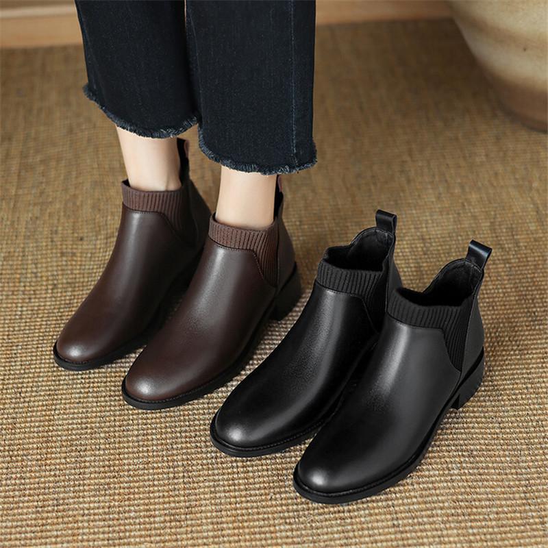 Fashion New Autumn Winter Women's Boots Split Leather Ankle Boot Fashion Boots for Women Round Toe Chunky Heels Shoes Zapatos De Mujer