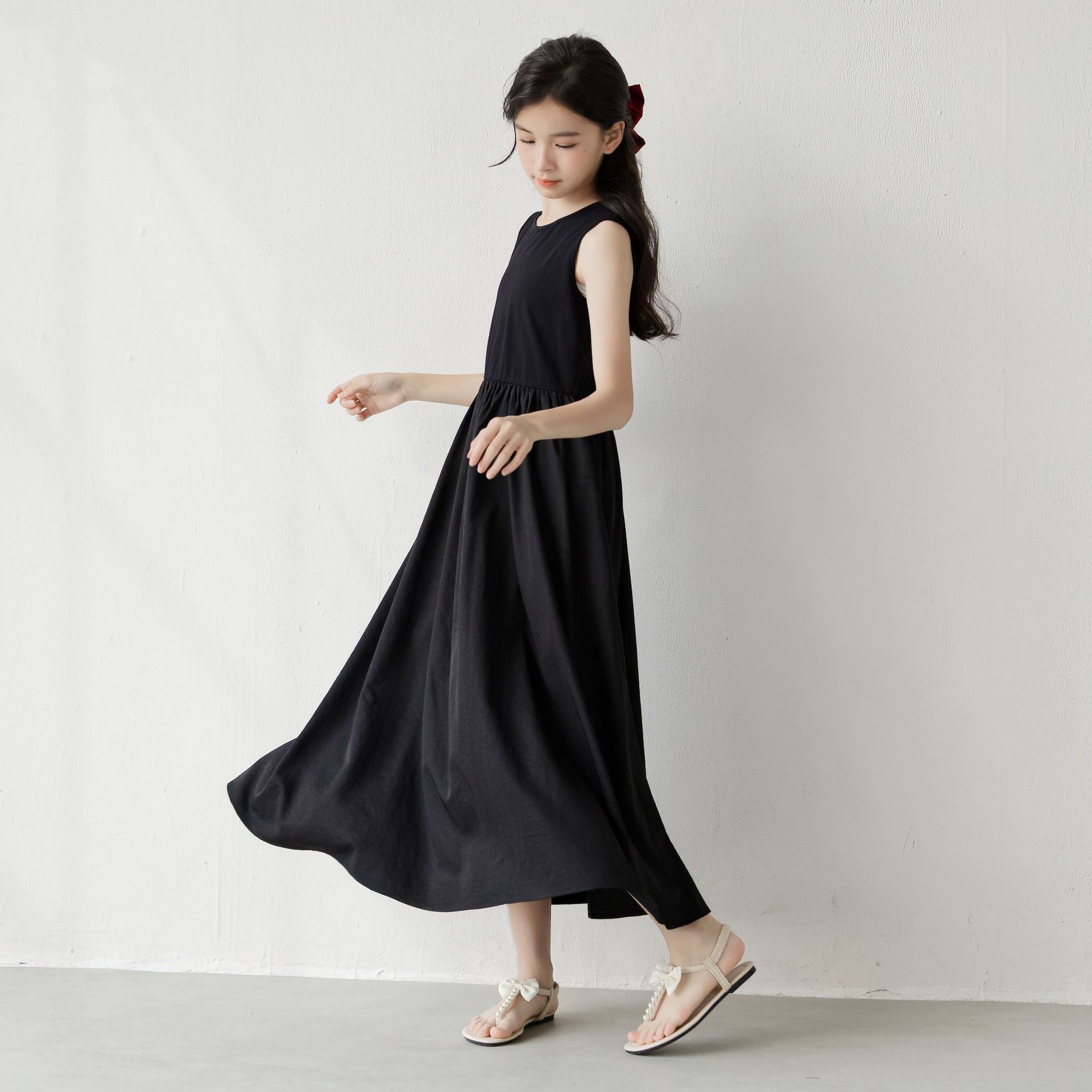 Girls Summer Sleeveless A Line Cotton Dress For Big Kids 120cm