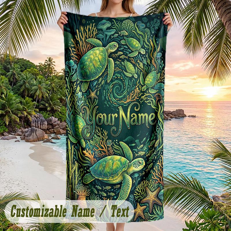 Tropical Paradise Theme Quick Dry Beach Towel Custom Name Text Print Large Sand Resistant Towel Beach Vacation