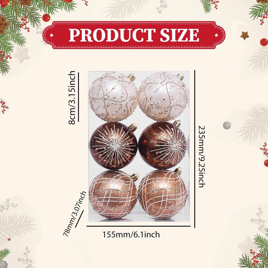 6 Pieces Christmas Ball Ornaments Tree Hanging Balls with Hole Xmas Decorations
