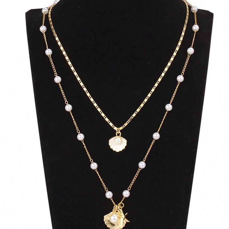 

Набор из 2 шт./Набор Пляжный Металлический Морская Звезда, Жемчуг и Ракушка Ожерелье Набор Ювелирных Изделий, Курортный Стиль one-size