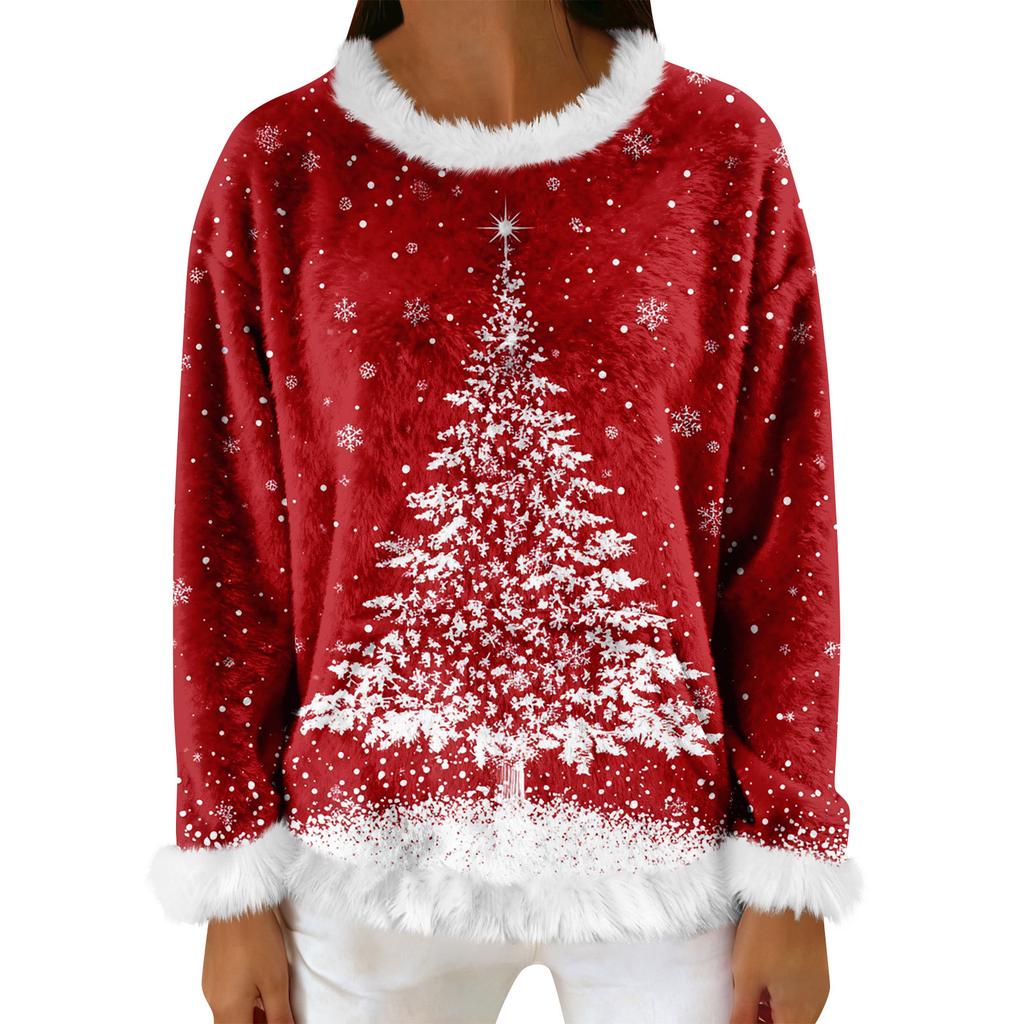 Women's Casual Fleece Sweatshirt  Long-Sleeve Round  Neck Casual Comfortable Loose-Fit Lightweight Women's Flannel Sweatshirt