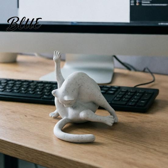 Playful Cat Resin Figure Licking Butt Figurine Funny Statue Collectible Whimsical Kitty Ornament for Shelf Desk Decor Gift Lovers Housewarming