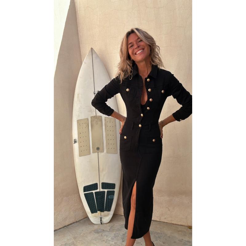 Buttons Denim Dress Autumn Women   Turn Down Collar Jean Dresses Female Vintage Casual Cowboy Long Dress