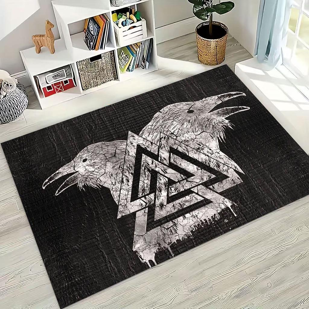 Nordic Viking Warrior Symbol Valhalla Valknut Rune Moto Rug for Bedroom Living Room Sofa Home Doormat Decor,Non-slip Floor Mat