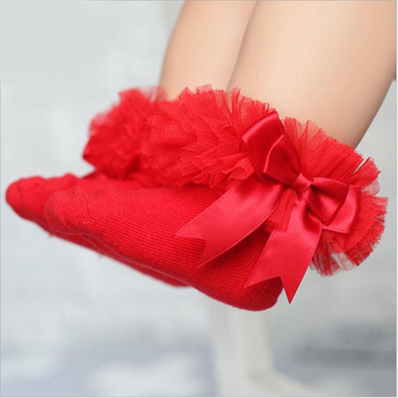 0-6Y Princess Kids Tutu Socks Short Girls Baby Socks Silk Ribbon Bowknot Lace Ruffle Cotton Ankle Socks Pography Props