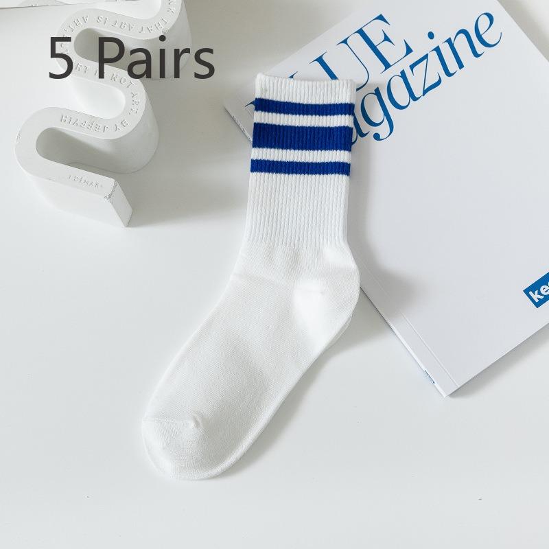5 Pairs of Socks Cotton Spring and Summer Sports Mid-calf Checkerboard Basketball Socks Big C Green Blue Winter Tide Socks Men and Women