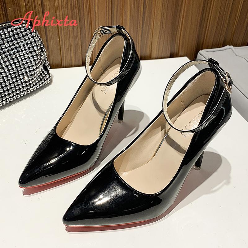 Fashion Aphixta Blcak Shoes Woman 10cm High Heel Pumps Buckle Thin Heels Women Shoes Wedding Party Sexy E Shoes Shoes Big Szie 45