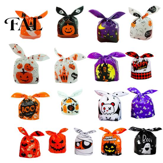 Halloween Candy Bags 48 Pcs Bags, Kids Trick or Treat Goodie Cute Rabbit Decorative Pouches for Dessert Shops Ear Small Plastic Gift Cookie,