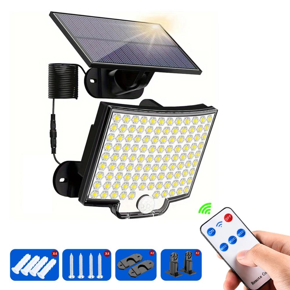 106LED Solar Outdoor Lights Motion Sensor Remote Wall Flood Lamp Security Waterproof Patio Garden Garage Fence Pathway Lighting