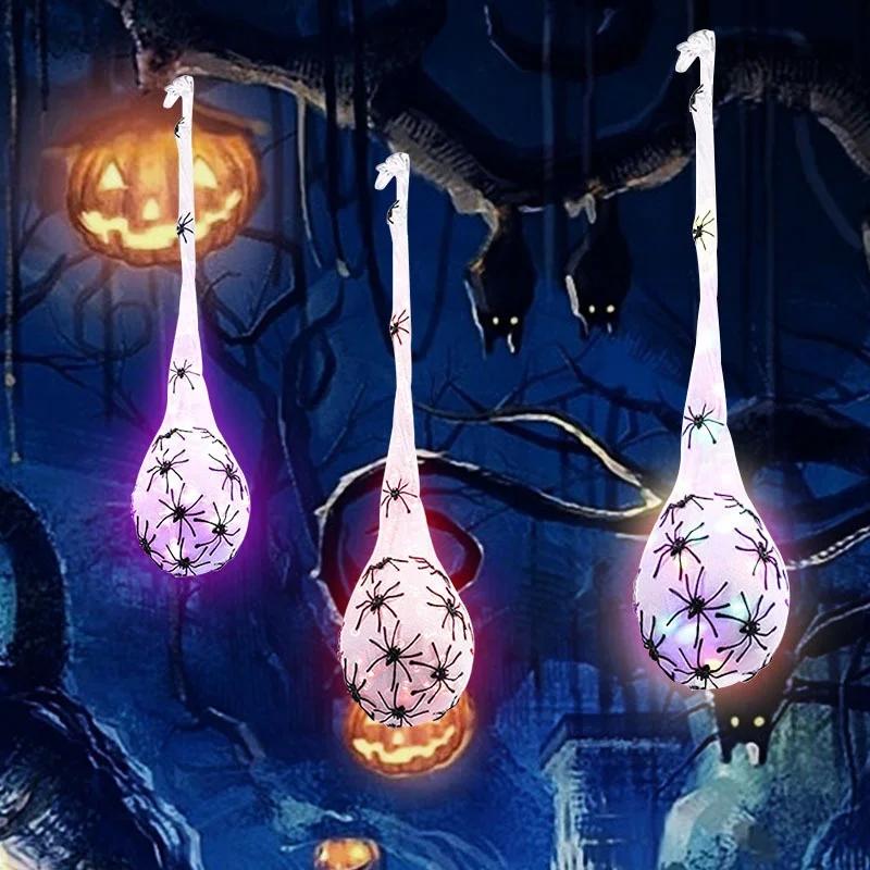 3 Stück/Set Halloween Dekoration Leuchtendes Spinnenei-Netz Hängelicht für Halloween Outdoor Garten Hof Baumdekoration