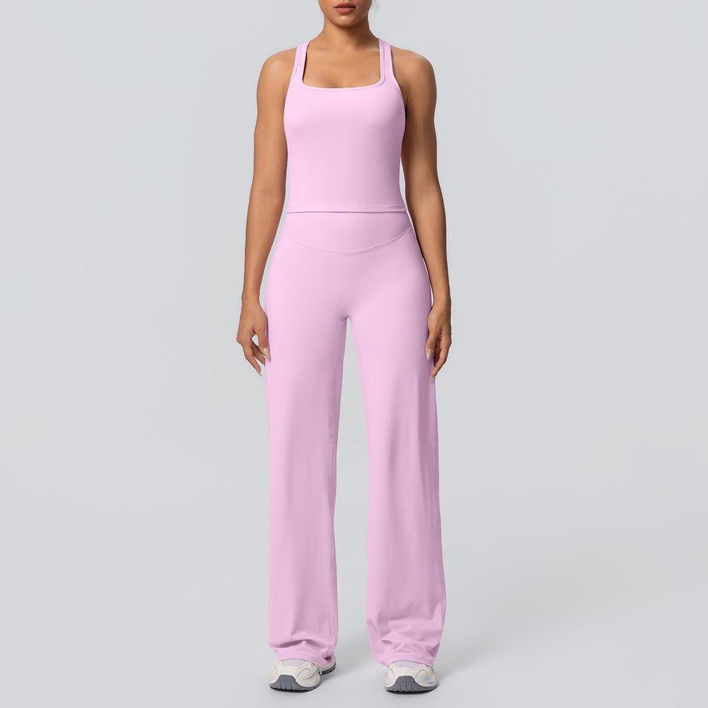 High-Waisted Yoga Set: Hip-Lifting Wide-Leg Pants & Sports Back Crop Top