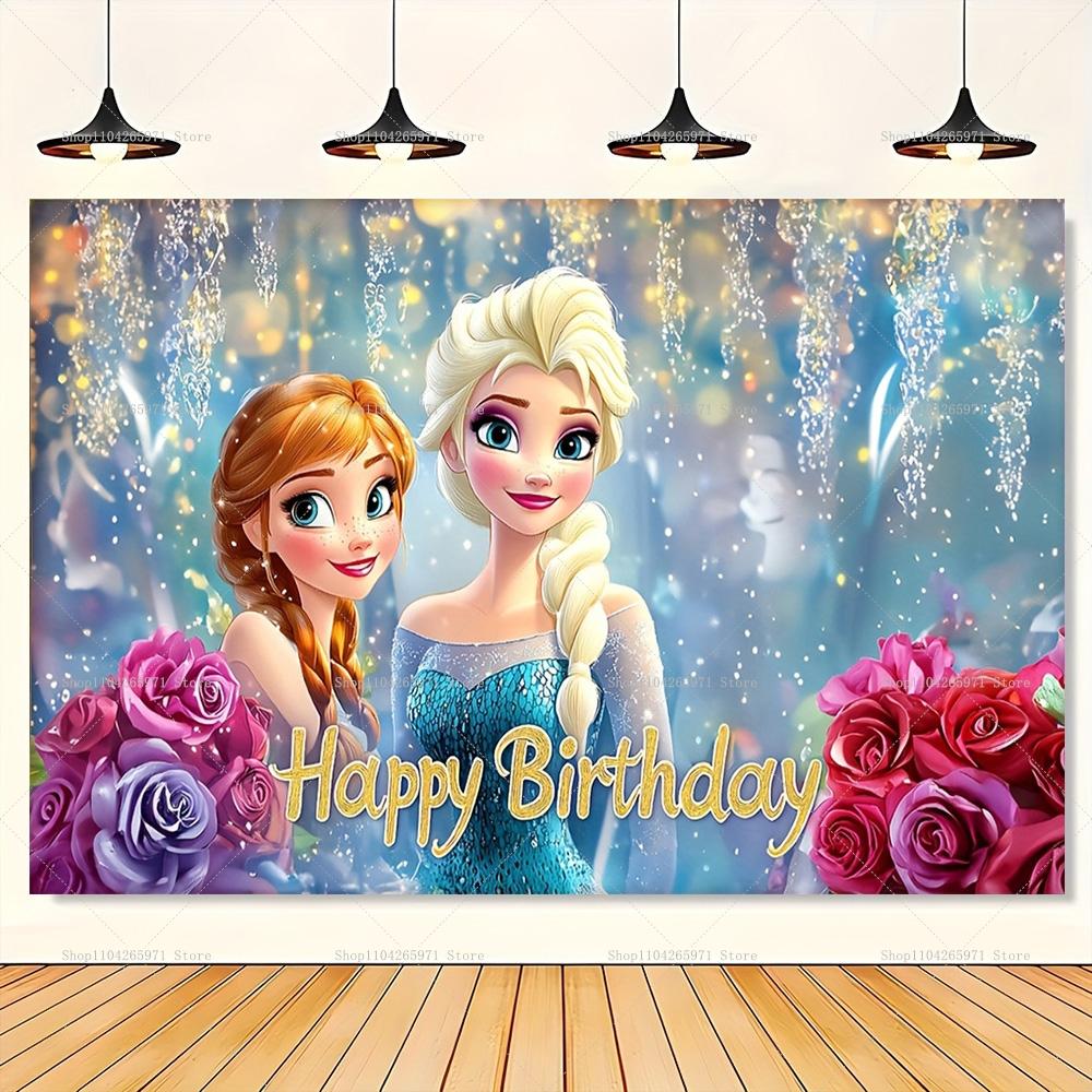 Frozen Cartoon Happy Birthday Backdrop Banner Winter Ice Kingdom Theme Kids Girls Birthday Decor Photo Background Supplies