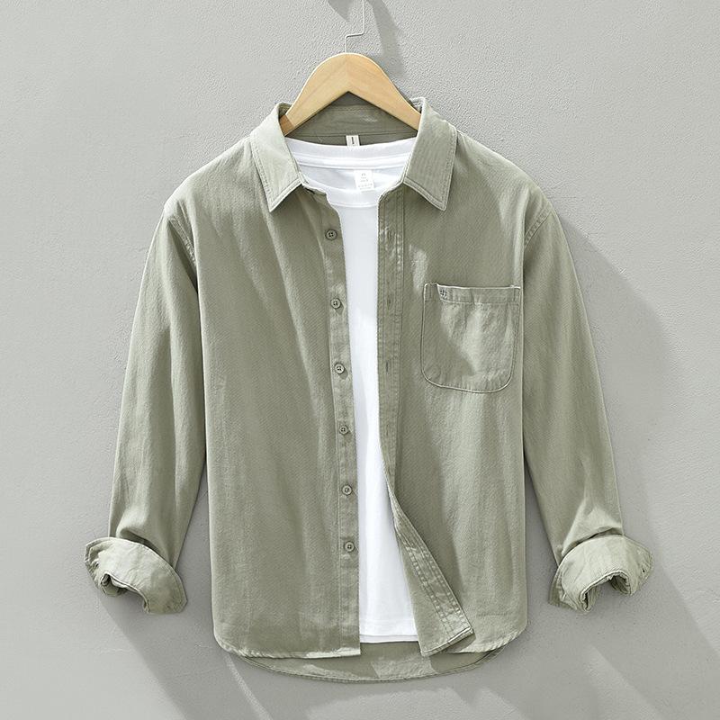 

Рубашки с длинным рукавом из чистого хлопка в простом стиле для мужчин, весна-лето, повседневные мужские топы, однотонная рубашка с воротником-лацкан, универсальная XXXL зелёный