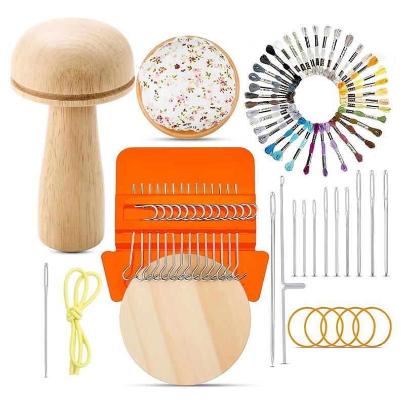 

ABWR-Mini Darning Mushroom 14 Hooks Small Speedweave Style For Sock Repair Darning Loom Includes 9 Pcs Large Eye Needles