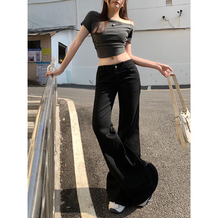 

Spicy Girl Women s 2025 Low-Waist Micro-Flare Jeans: Slim-Fit, Versatile Stretch, Straight Leg Flare Pants for Spring/Autumn. Extra Large