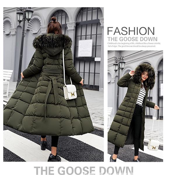 Abbigliamento invernale Donna Ginocchia lunghe Cappotto in cotone con collo in pelliccia grande e spesso sottile