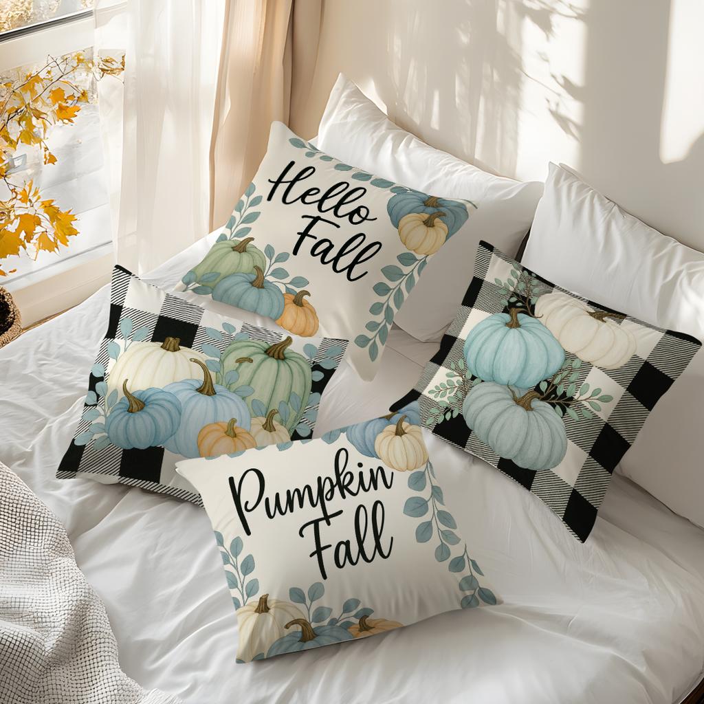 4Pcs/Set 45X45Cm Grid Light Colored Pumpkin Pillowcase Bedroom Sofa Living Room Cushion Cover 100% Polyester Home Decor