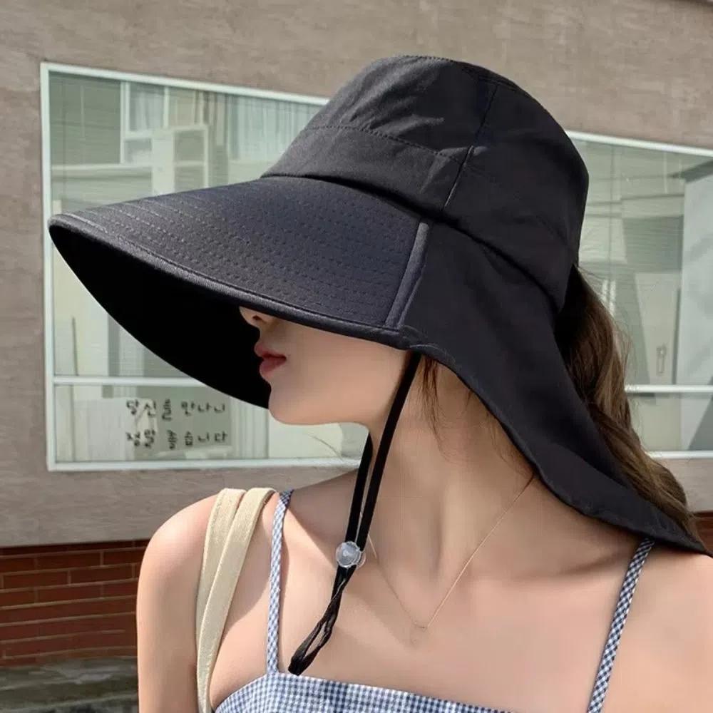 50+ UPF Sun Protection Hat Korean Style Women Bucket Hats Trendy Wide Brim Sun Hat  with Neck Cover