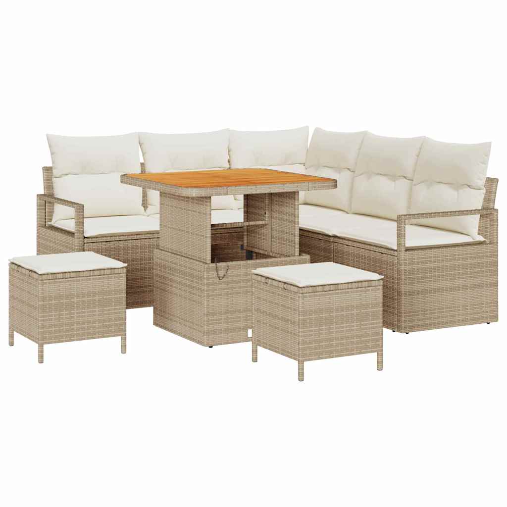 Garden Sofa Set with Cushions 8 pcs Beige Poly Rattan