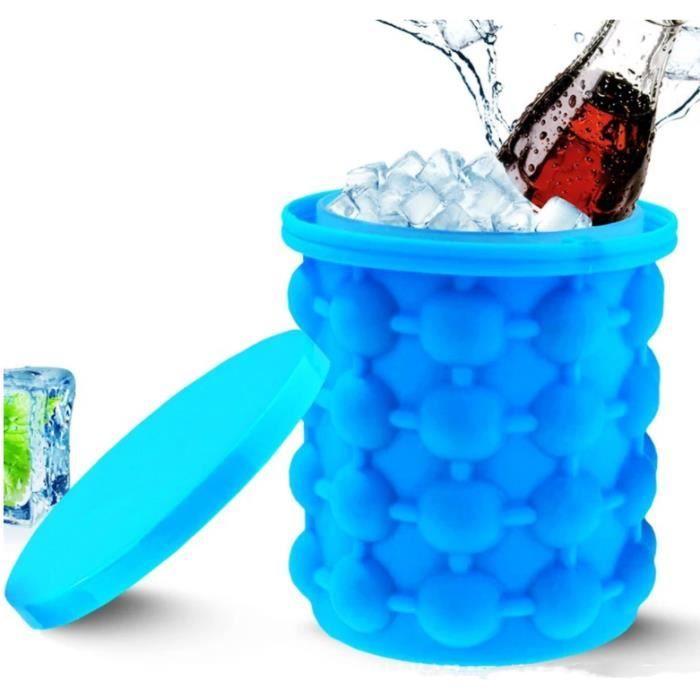 Moule à Glaçon,Bacs à Glaçons,Silicone Ice Cube Maker,Glaçon Seau avec Glaçons Ronds,Pour Rafraîchir,Whisky,Cocktail,Parties,bleu