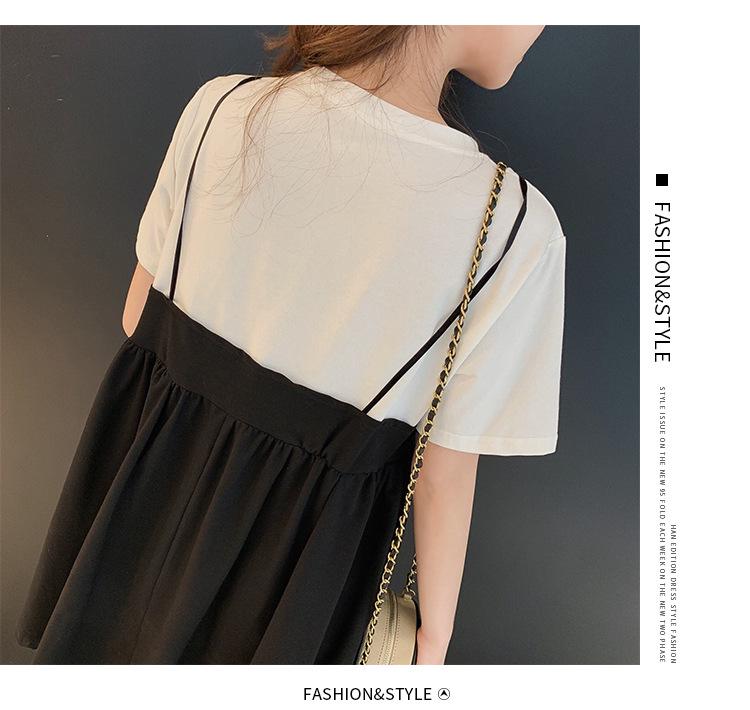 Plus Size Summer Mid-Length Maternity Babydoll Dress – Loose Fit Short Sleeve Two-Piece Look