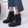 White Women's Platform Ankle Boots Pu Leather Pointed Toe Back Zipper Wedges Heel Fashion Casual Booties Size35-42 Bottes Femmes