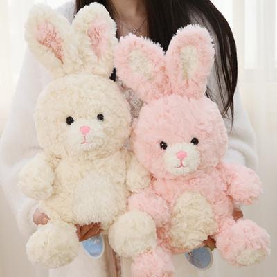 Boneca de coelho de pelúcia, brinquedo fofo de desenho animado, coelho rosa e branco, coelho cacheado, pequeno coelho branco