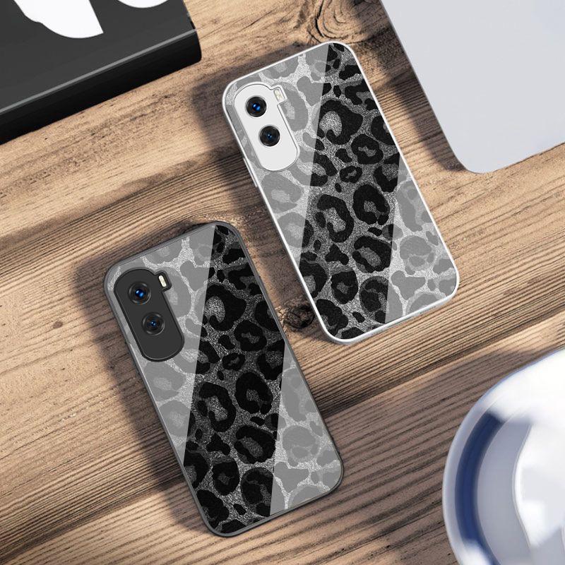 Gray Leopard Twill For Honor 200 90 8X 9X Pro Lite P50 P40 Nova 10 11i P60 Magic4 6 Mate 20 50 Tempered Glass Phone Case