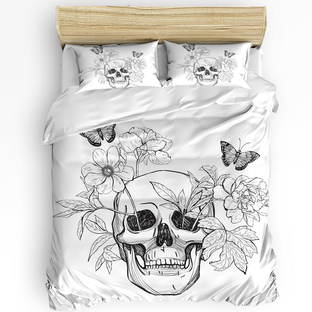 Halloween Flower Style Skull Paisley Black 3pcs Bedding Set For Double Bed Home Textile Duvet Cover Quilt Cover Pillowcase