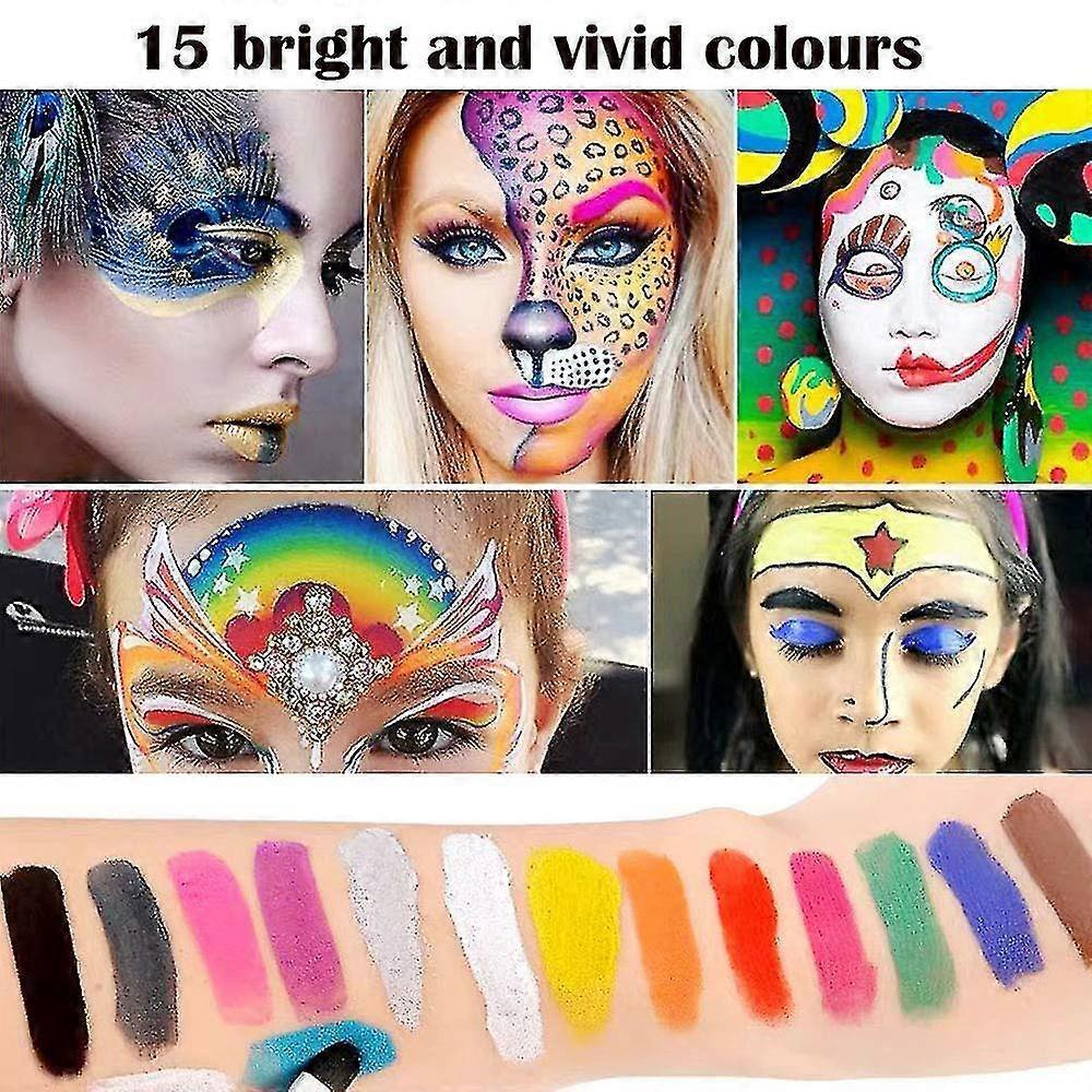 Body Children's Make-up Colours, 15 Colours Make-up Palette 2 Pens + 4 Templates Children's Face Paint Set For Children Parties And Carnival Face Pain