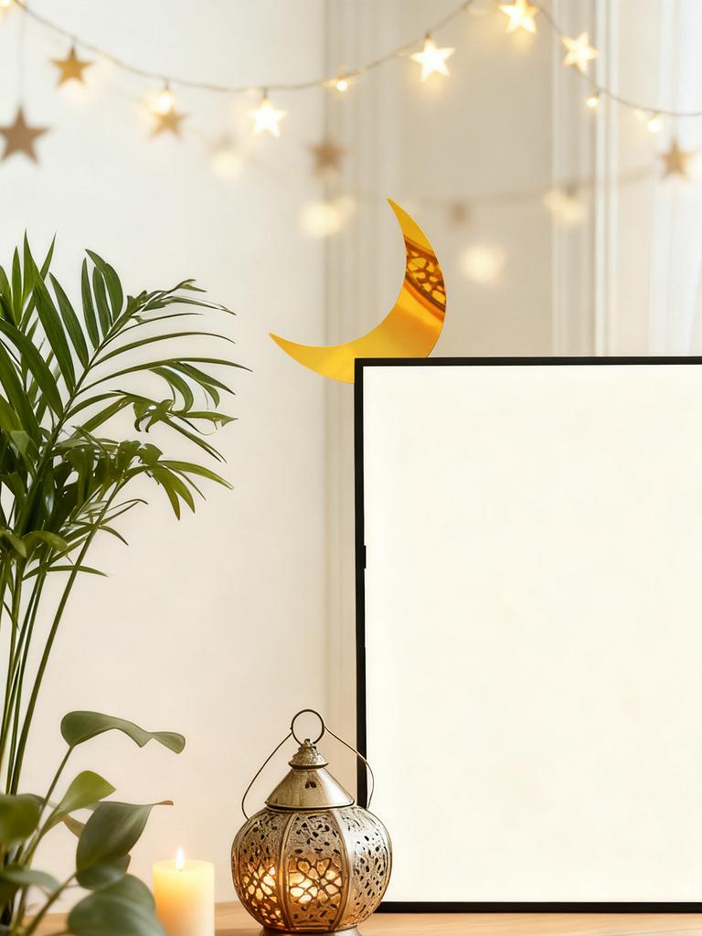 Islamic Wooden Golden Moon PC Monitor Decor Acrylic Crescent Hanging Ornaments Ramadan & Eid Home Office Desktop Decoration Gift