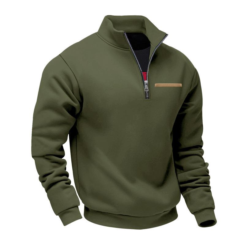 Plus Size Winter Fleece Half Zip Stand Collar Pullover Sweatshirt Men Solid Color Casual Hoodie