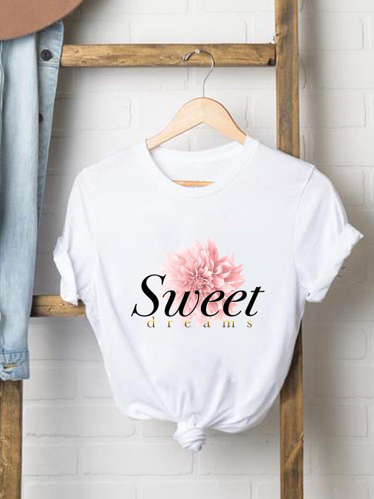 (Asiatische Größe) Blume Schmetterling süß 90er Jahre Frau Druck Damenbekleidung Kurzarm T-Shirt Mode Tee Top Damen Grafik-T-Shirts