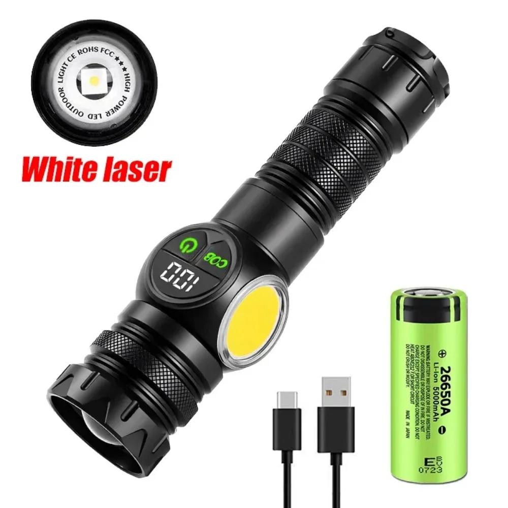 Powerful LED Flashlight Long Range Zoom White Laser with Tail Strong Magnetic Aluminum Alloy Outdoor Camping Torch Lantern