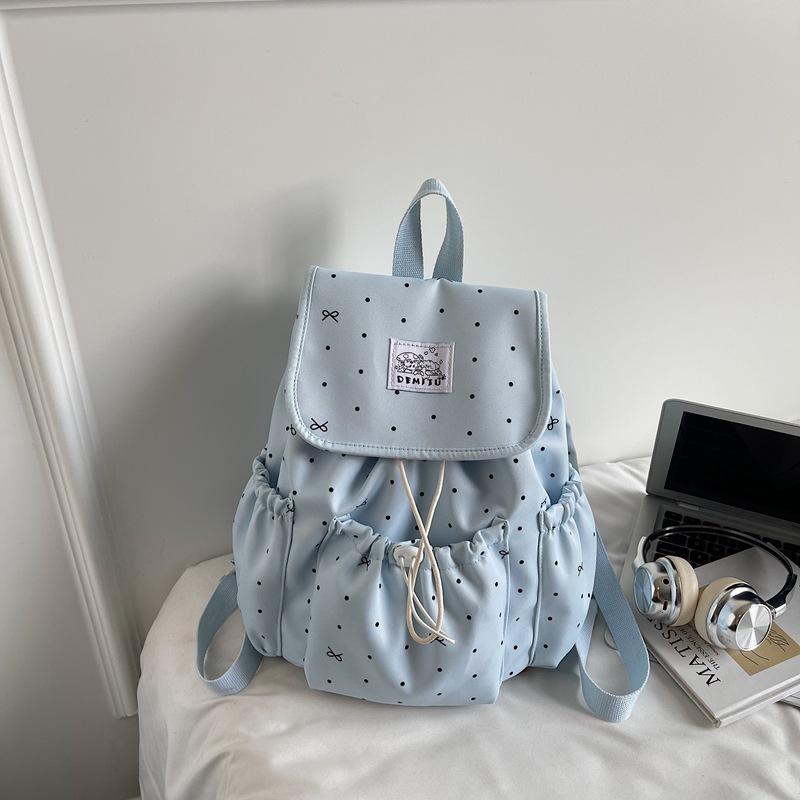 Schoolbag Bow Polka Dot Strap Backpack Female College Style College Student Commuter School Bag Niche Leisure Travel Small Backpack