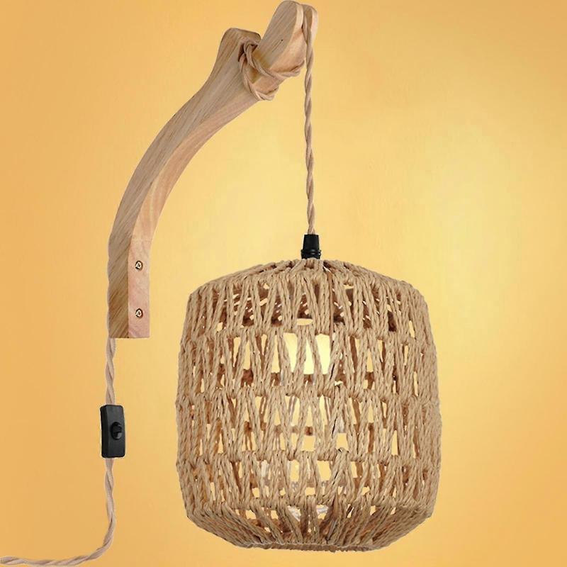 Wandleuchte, Handgewebter Schirm Wandmontierte Lampe Pendelleuchten, Boho Wandleuchte